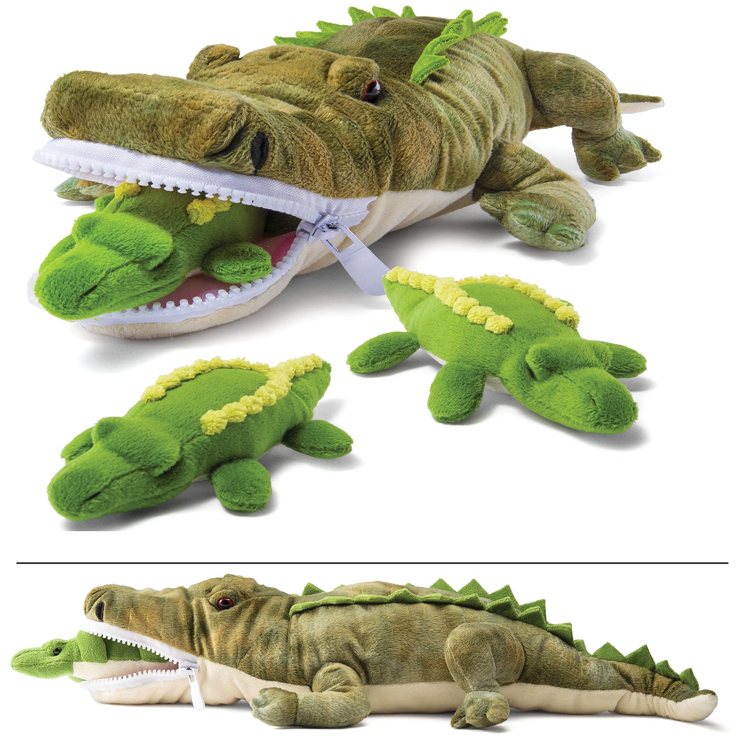 PREXTEX Plush Alligator Toys Stuffed Animal w/ 3 Alligator Baby Stuffed Animals-Big Alligator Zippers 3 Little Plush Baby Alligators-Alligator Plush Toys for Kids 3-5- Stuffed Animals for Boys & Girls-New