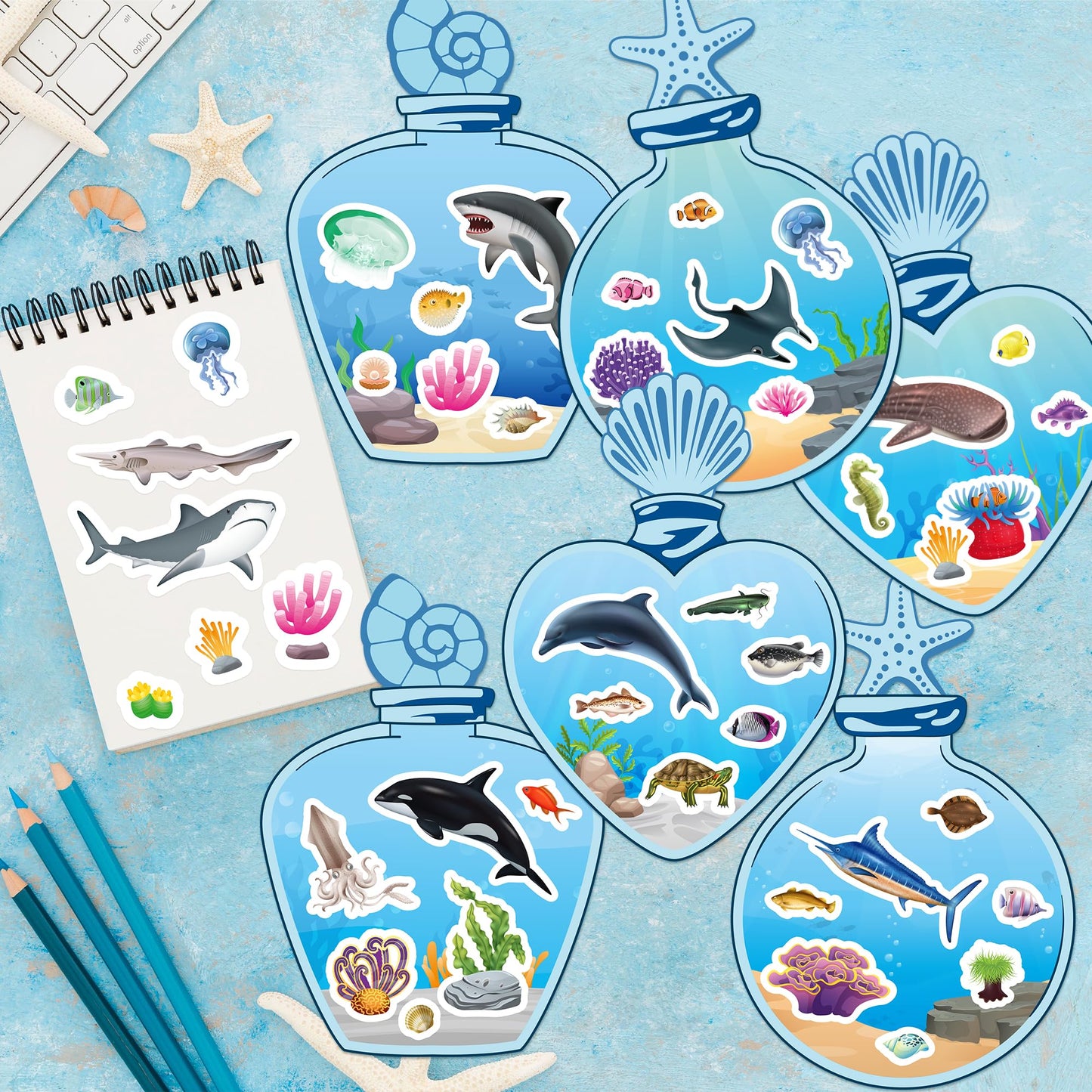Cy2Side Sea Animal Scene Stickers - 12Pcs Under The Sea Scene Stickers Art Craft For Kids Make Your Own Ocean Animal Sticker Diy Summer Party Games For Classroom Activities For Classroom Reward