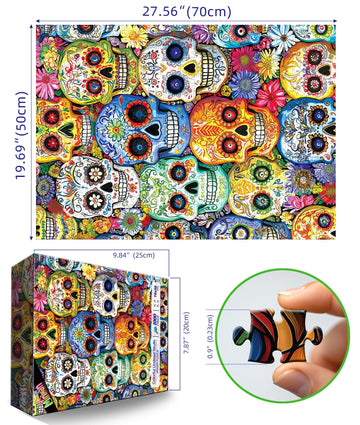 Mexican Day of The Dead (Dia de Los Muertos) 1000 Piece Puzzles for mature-themeds Artistic Skull Flower for mature-themeds Puzzle for Gifts Birthday Party Games Family 27.5 * 19.7 inch Dust Free Puzzle