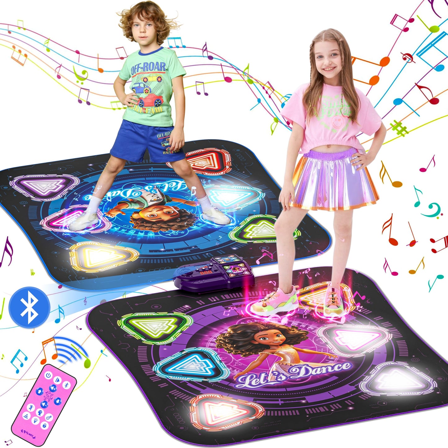 Dance Mat, 2024 Light Up 2-Player Opposing Dance Pad With Single & Double Player Modes, 12-Button Dancing Toys Music Games With