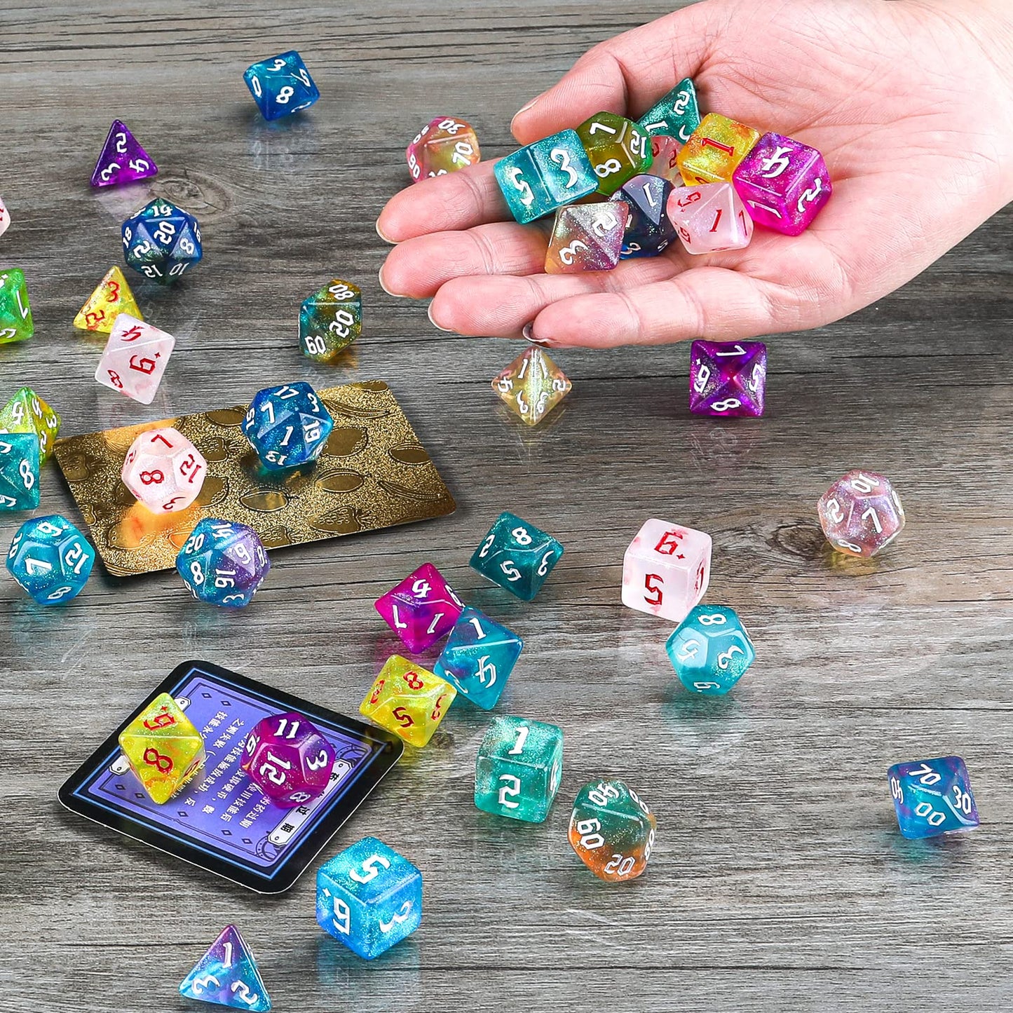 Surhugvy DND Dice Set, 10 X 7 (70 Pieces) Polyhedral Dice Set for Dungeons and Dragons DND RPG MTG Table Games with 10 Pack Blac