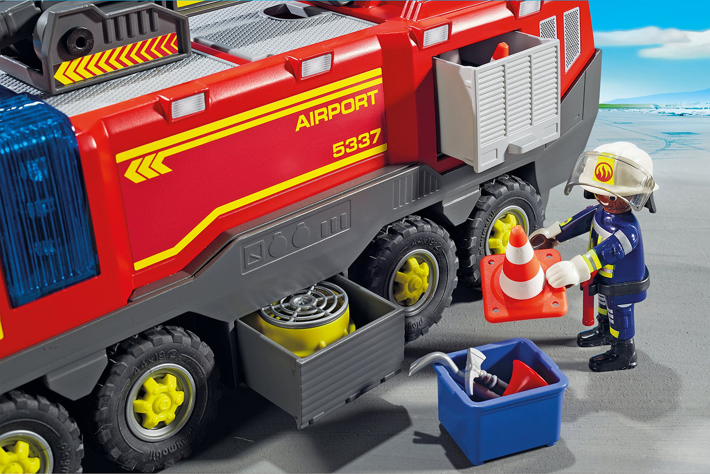 Playmobil Airport Fire Engine Building Set with Lights & Sound, Model 5337, Multi Color, Plastic Material
