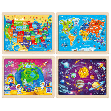 Synarry Large Us World Earth Solar System Wooden Puzzles For Kids Gift Box(12.2*9.4 In) - Fsc Certified, Puzzles For Toddlers 3-5, Puzzles For Kids Ages 4-6, Map Toys Gifts For 3 4 5 Year Old Boy Girl