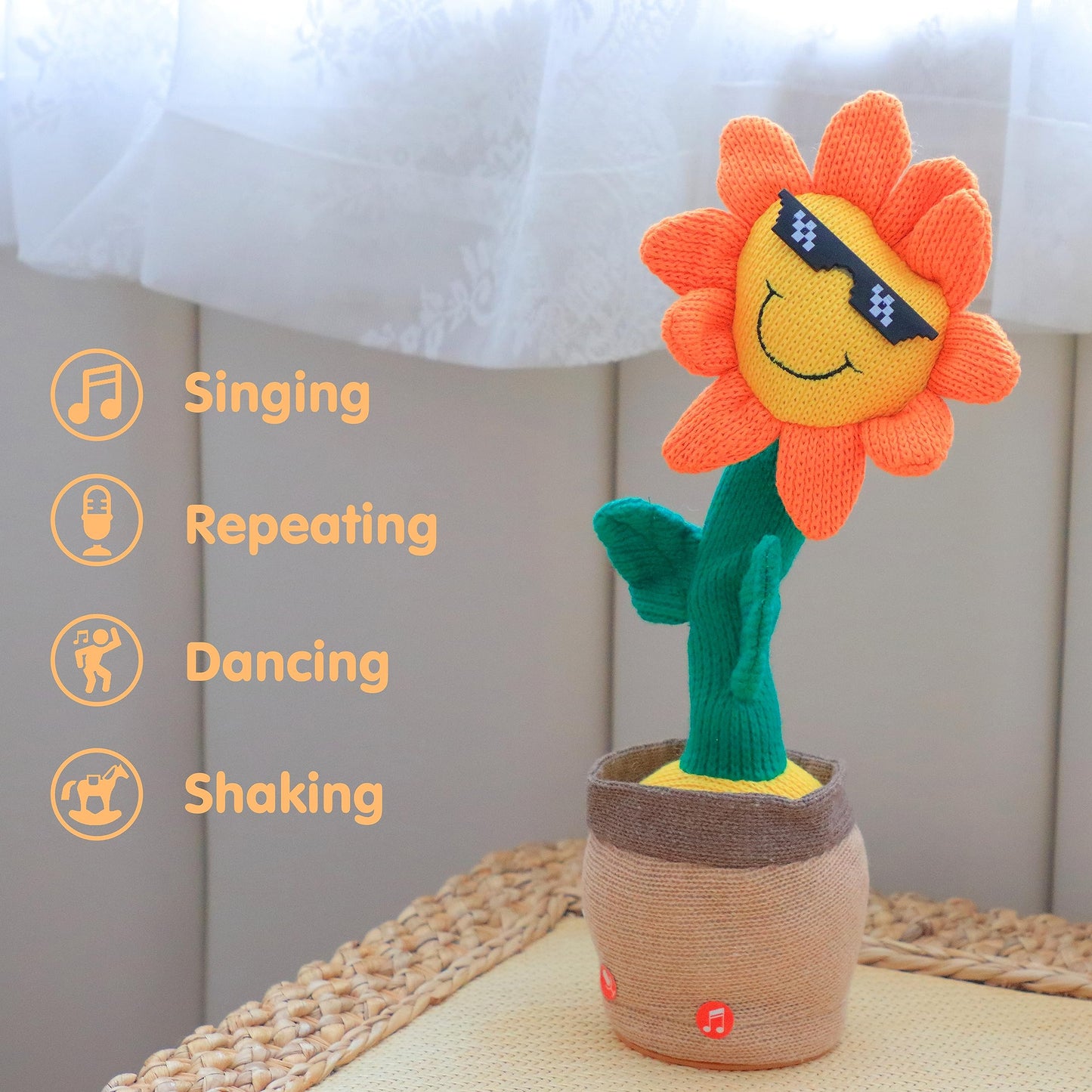 Easfan Dancing Sunflower Singing Talking Shaking Glowing Interactive Toy Repeats What You Say Electric Cute Sunflower Plush Toy