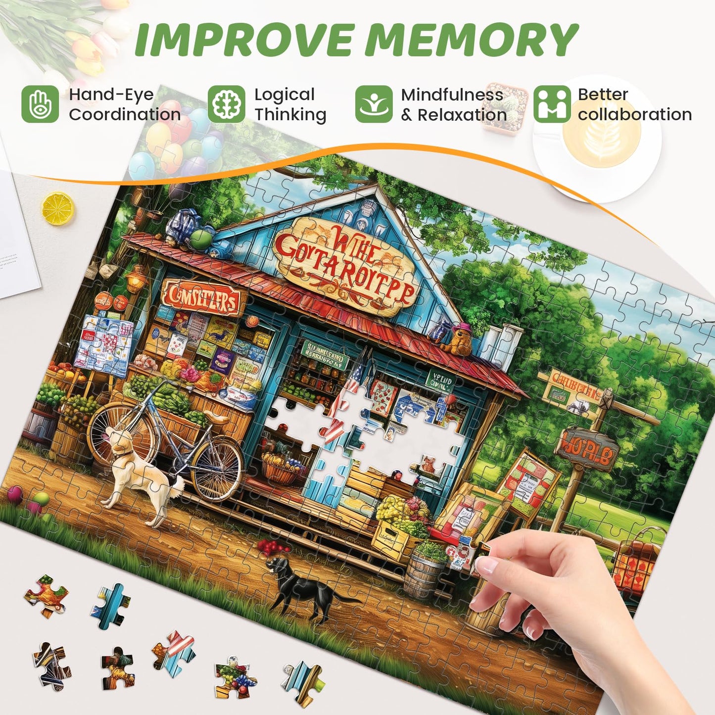 Puzzles 300 Pieces for mature-themeds | HT Vegetable Store Puzzles | Recycled Cardboar Jigsaw Puzzles 300 Pieces | Challenging Family Activity Great Gift Idea for Family Friends | 20.5 X 15 inches
