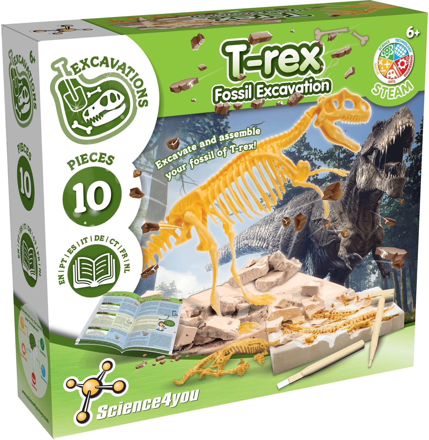 Science4You T Rex Fossil Digging Kit For Kids - T Rex Dinosaurs For Kids, Excavate And Assemble 10 Pieces, Digging Kit For Kids + Dino Toys And Games For Kids, Gifts For 6+ Year Old Boys And Girls