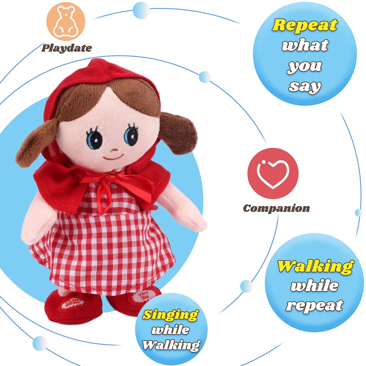 Hopearl Talking Singing Doll Repeats What You Say Walking Electric Interactive Animated Toy Speaking Plush Buddy Gift For Toddle