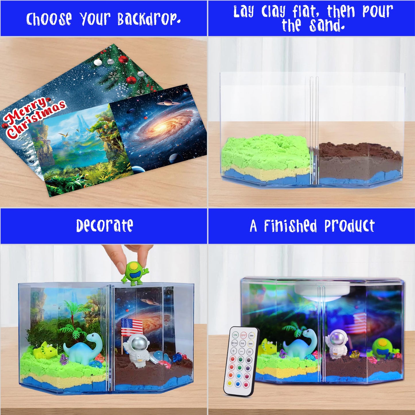 Carolart 3 In 1 Light Up Dinosaur Terrarium Kit,Space, Christmas Kit,Led Night Light Up & Remote Boy Birthday Gifts Arts & Craft