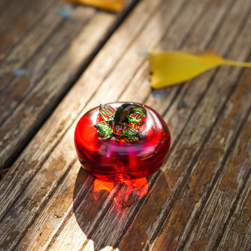 Krisinine Hand Blown Glass Red Tomato Figurine Crystal Fruit Collectible Figurines Art Glass Miniature Ornament Tabletop Desk Paperweight For Women
