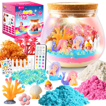 Vigorfun Mermaid Terrarium Kit For Kids - Creative Led Night Light Gifts For Girls Birthday Age 3+, Diy Arts & Crafts Light Up K