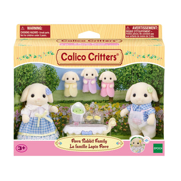 Calico Critters Flora Rabbit Family - Set of 5 Collectible Doll Figures, Multicolor, Ages 3+, Model CC2158, Plastic Material