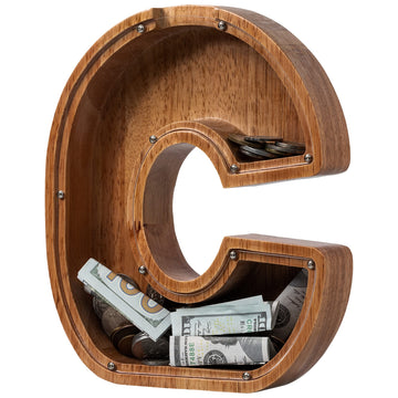 Piggy Bank For Kids Boys Girls, Wooden Large Letter Piggy Bank Alphabet Money Bank With Initial C, Coin Bank Fun Gifts For Birth