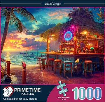 Prime Time Puzzles 1000 Piece Jigsaw Puzzle for Adults - Beach Bar at Sunset - Challenging Puzzle Perfect for Game Nights - 1000