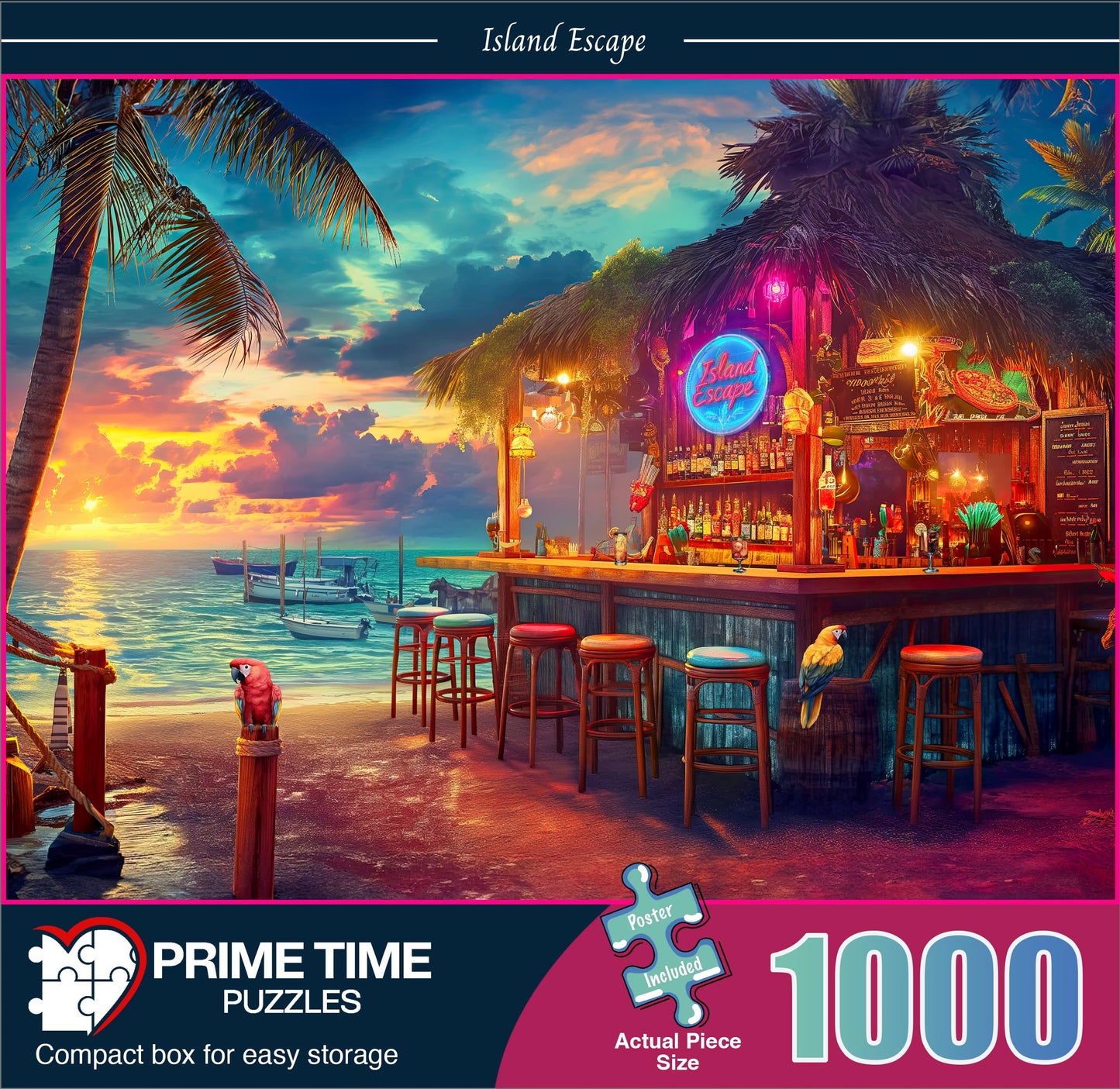 Prime Time Puzzles 1000 Piece Jigsaw Puzzle for Adults - Beach Bar at Sunset - Challenging Puzzle Perfect for Game Nights - 1000