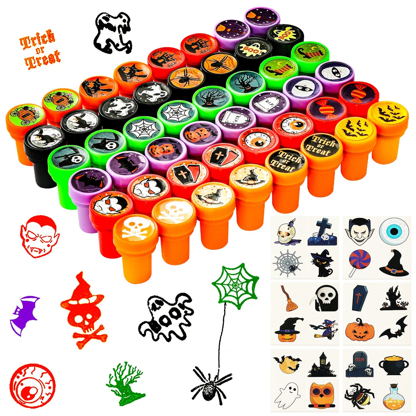 Max Fun 192Pcs Halloween Party Favors Toys Halloween Stamps Halloween Stickers For Kids Halloween Party Supplies, Goodies Bags, Classroom Game Reward Prizes(Halloween)