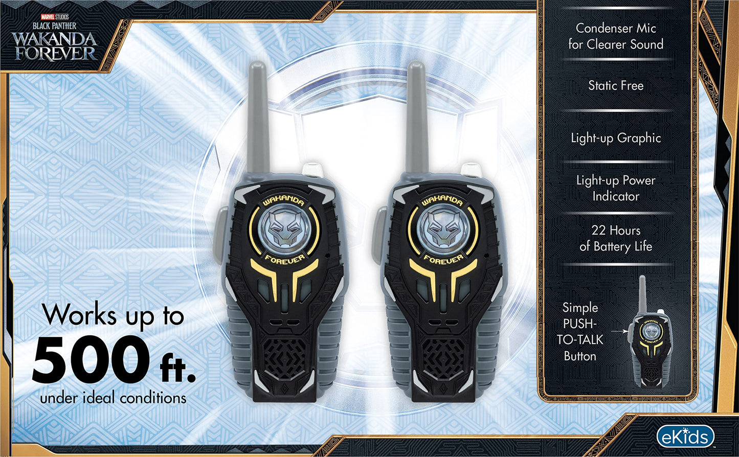 Ekids Black Panther Wakanda Forever Toy Walkie Talkies For Kids, Static Free Indoor And Outdoor Toys For Boys Aged 3 And Up