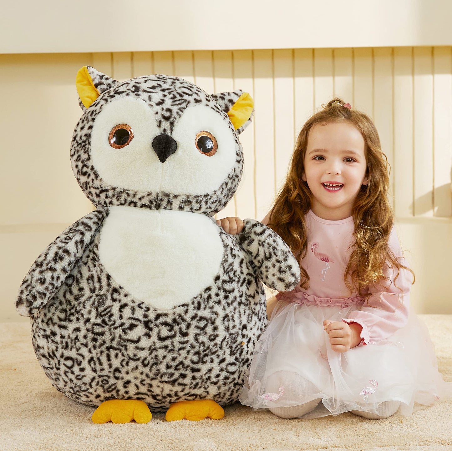 EARTHSOUND Giant Owl Plush Toy - 23" Light Gray Jumbo Stuffed Animal, Soft Polyester, Model 2236534, Perfect Gift for Kids