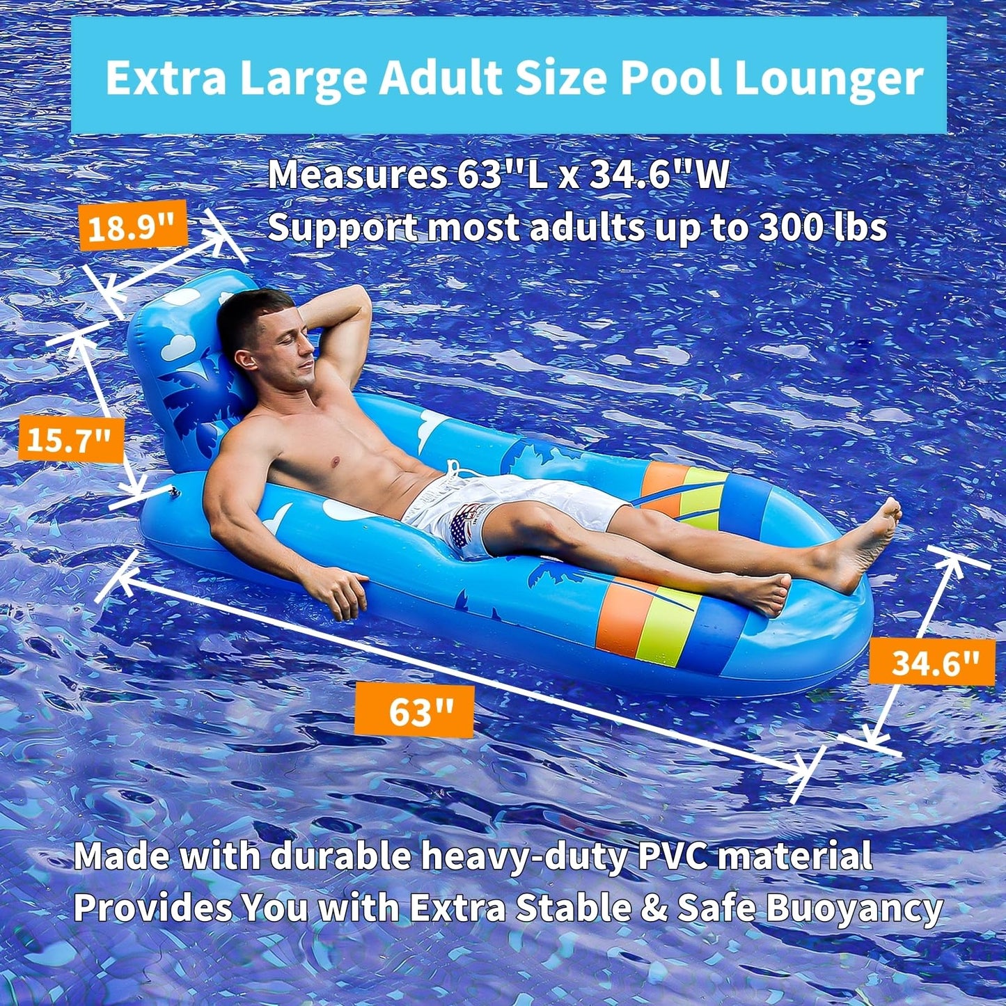 SEETOHOME 2 Pack Pool Floats mature-themed Heavy Duty-mature-themed Pool Float Lounger with Cup Holders Backrest & Footrest Pool Lounge Float Pool Floaties Rafts for Beach Lake Party(Light Blue-Pink)