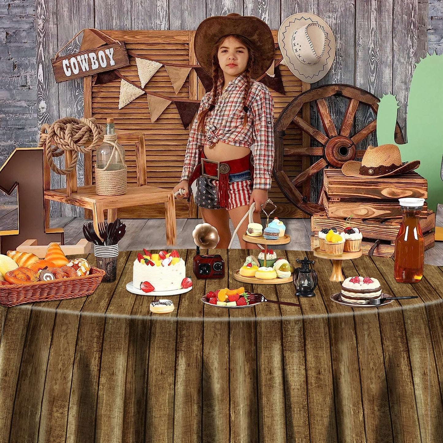 PIXHOTUL Wood Grain Plastic Tablecloths - 84 x 84 inch, 3 Pcs for Cowboy Party & Vintage Farmhouse Decor
