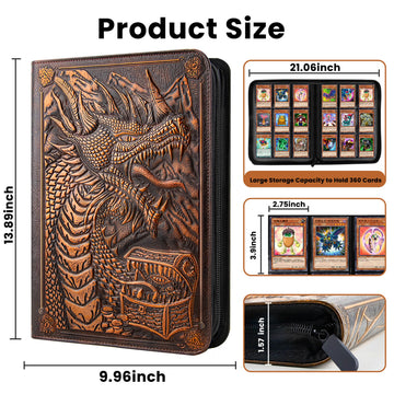 9 Pocket Card Binder enhanced Zip Trading Card Binder 360 Double Sided Pocket PU Collection Binder Dragon Design Collector Album Card Folder for MTG TCG Sports Cards (red copper)