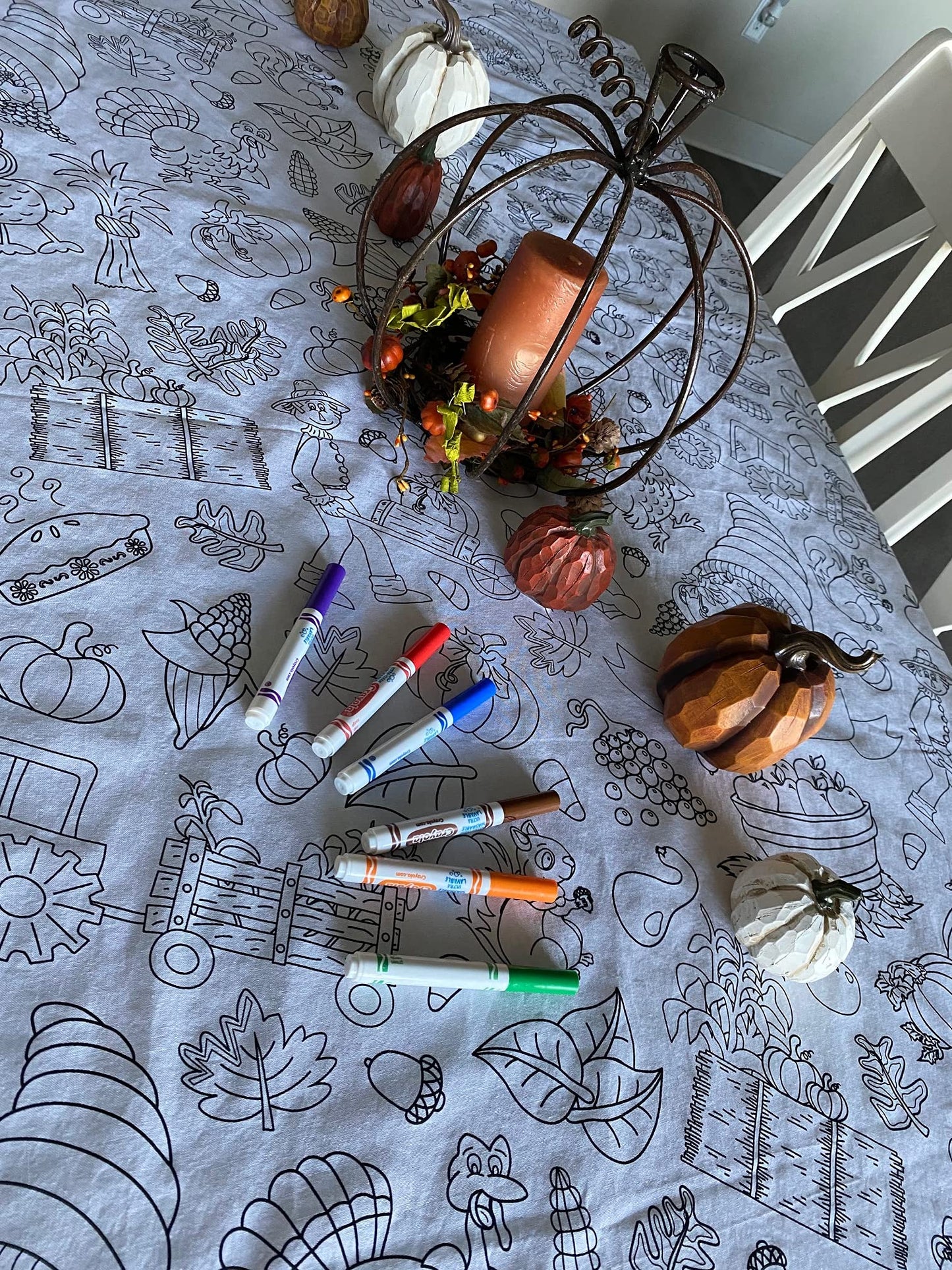 The Coloring Table - Thanksgiving And Fall Fun Design - Rectangle Tablecloth - Fabric Coloring Tablecloth - Colorable Designs -