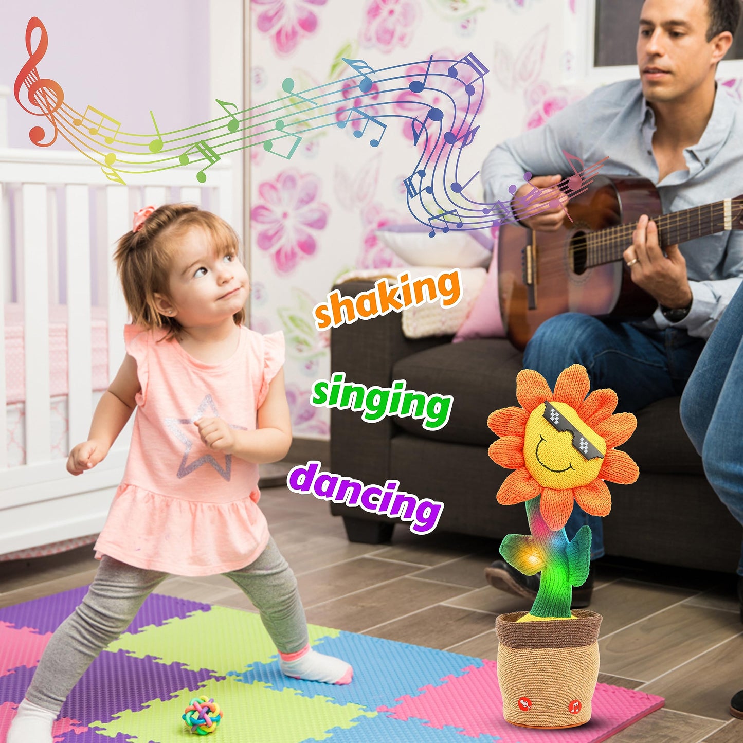 Easfan Dancing Sunflower Singing Talking Shaking Glowing Interactive Toy Repeats What You Say Electric Cute Sunflower Plush Toy