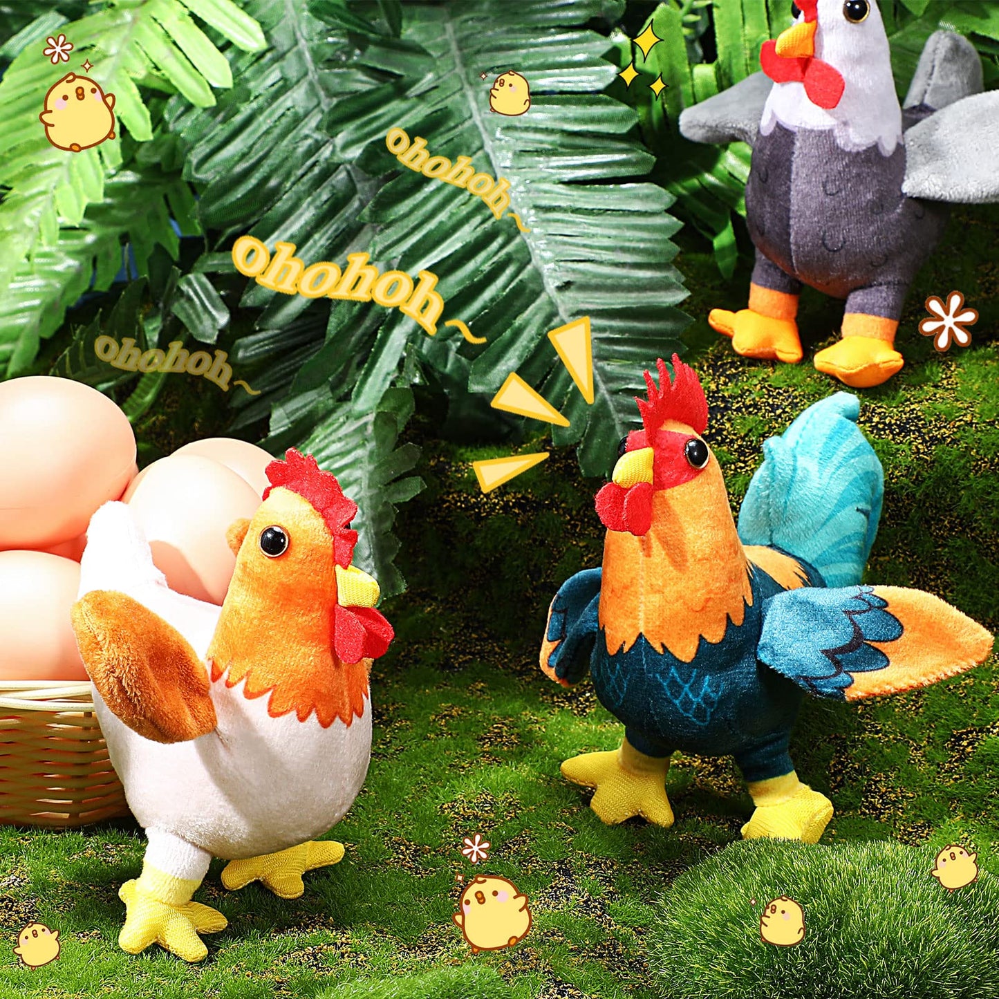 Kasyat 6 Pieces Mini Plush Furry Animal Toys Soft Plush Horse Pig Cattle Rabbit Dog Sheep Hen Doll Stuffed Plush Animals For Christmas Stocking Stuffers Birthday Party Decoration(Chicken And Rooster)
