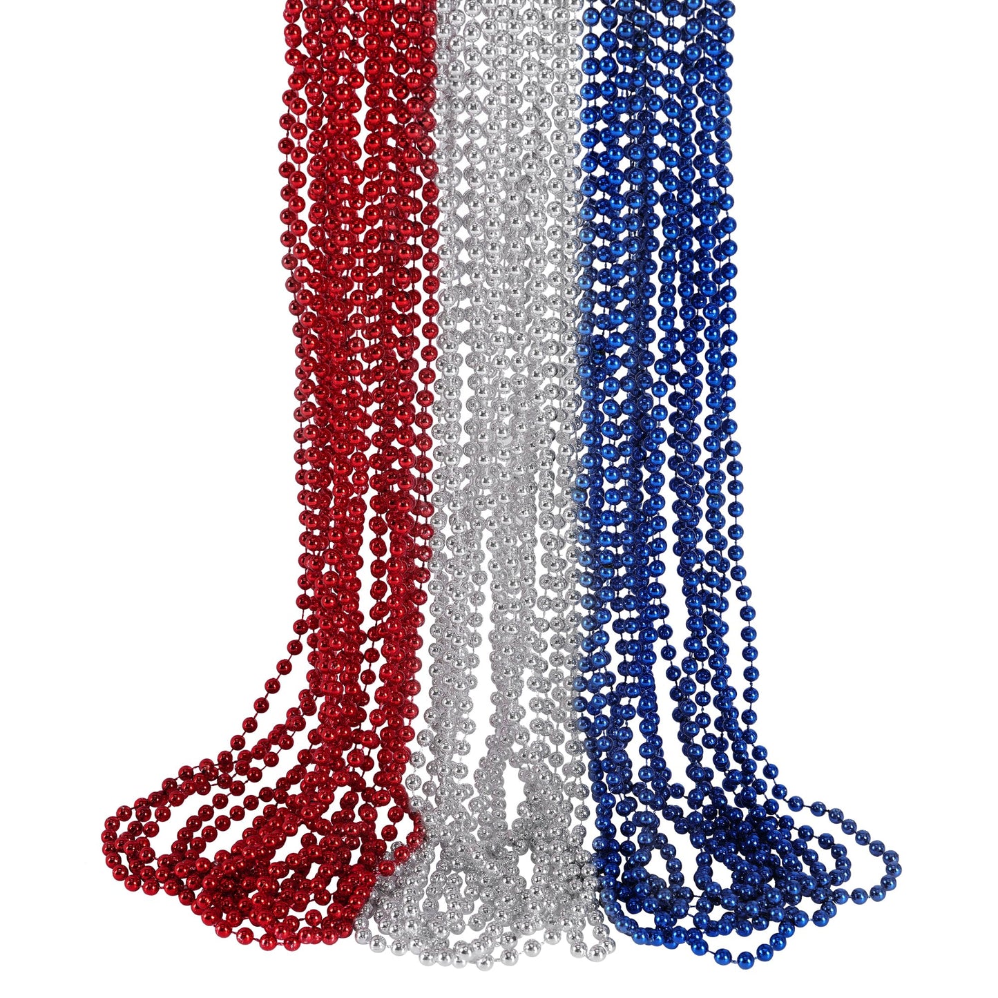 HOOSUN 4th of July Beaded Necklace,30 Pcs Patriotic Star Bead Necklaces Red Silver and Blue Accessories,Fourth of July Beads for