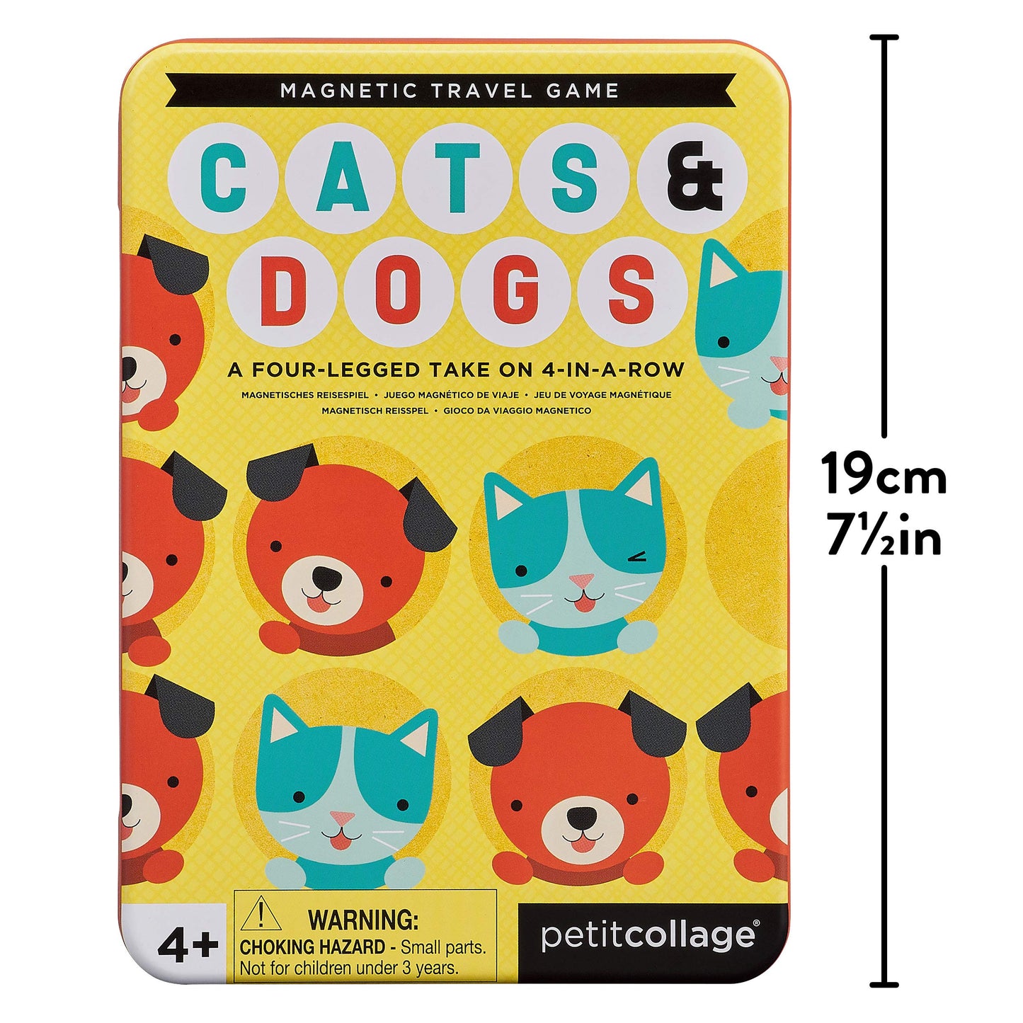 Petit Collage Magnetic Cats & Dogs Travel Game - 2 Player, Ages 4+, Aluminum, Portable Tin Included, Model PTC326