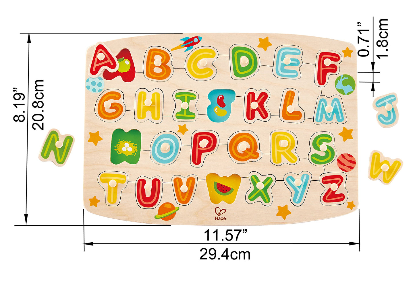Hape Multicolor Alphabet Peg Puzzle Game - Educational Toy for Kids, 5'' x 2'' Size, Perfect for Learning and Play