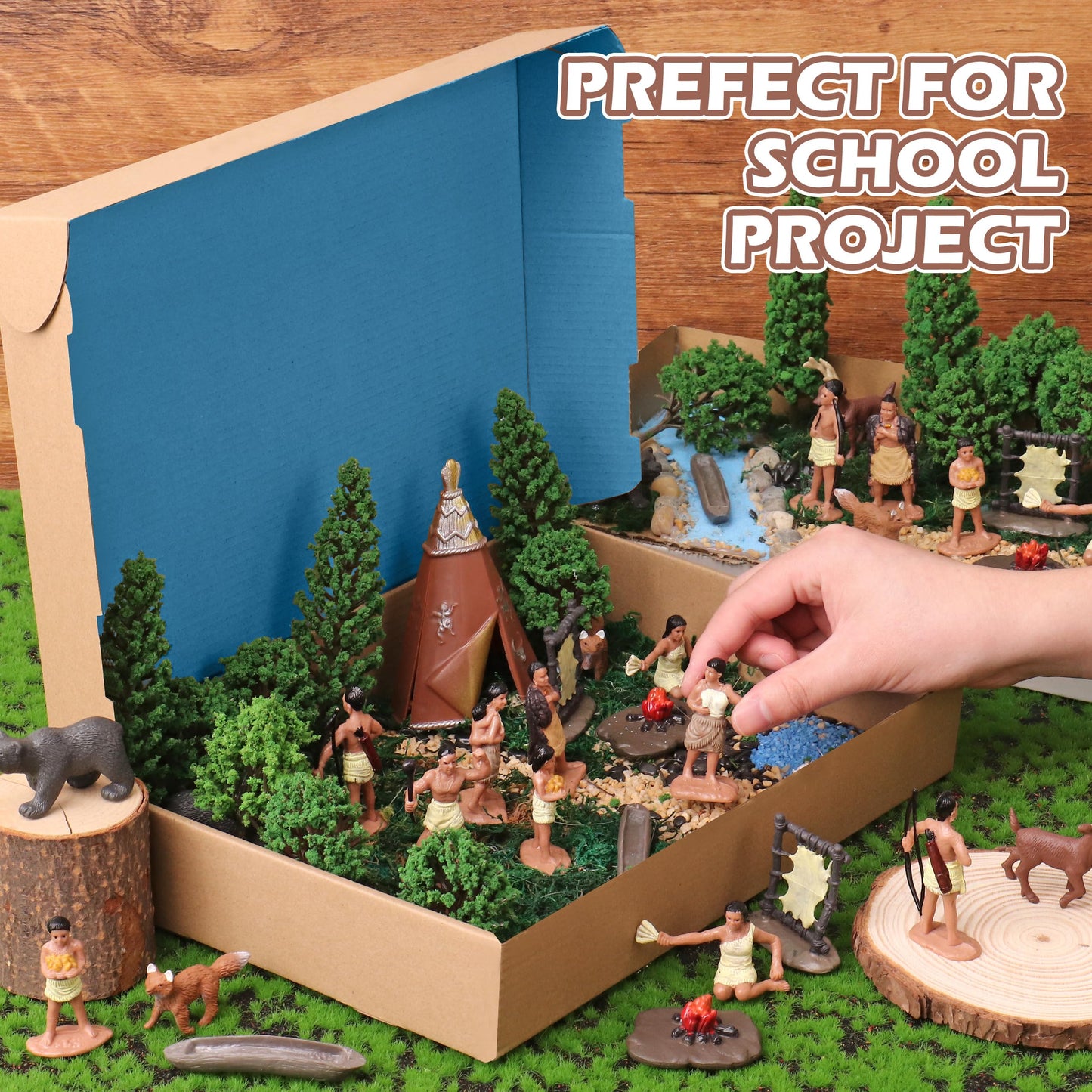 Powhatan Indians, Powhatan Native American Figurines Set, Figurine Includes Powhatan Indian Figurines, Chief, Campfire, Trees, F