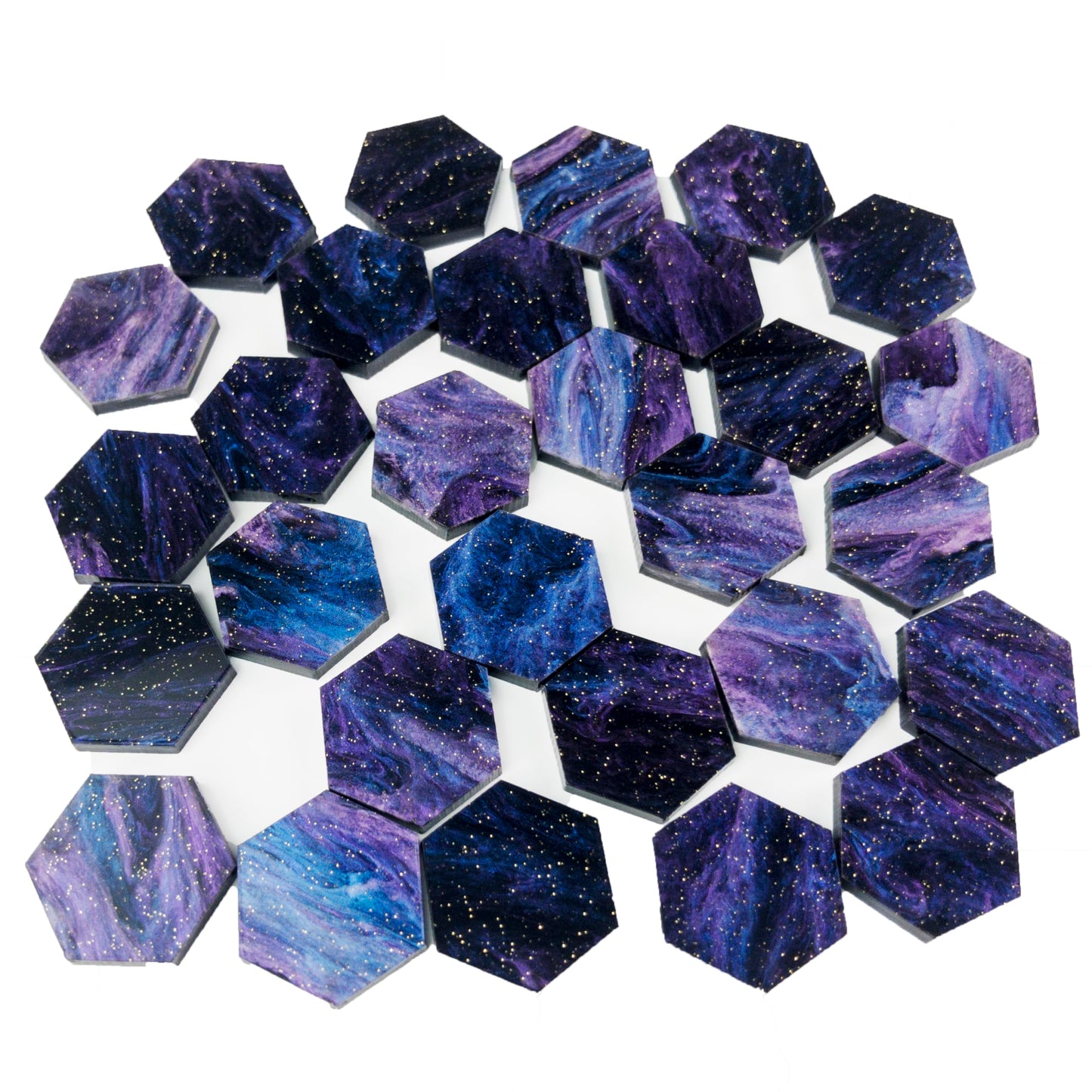 Resource Tokens | 90Pc Acrylic Game Tokens | 30 Of Each Color (Lagoon, Stardust, Verdant) | Hexagon | Nebula Collection