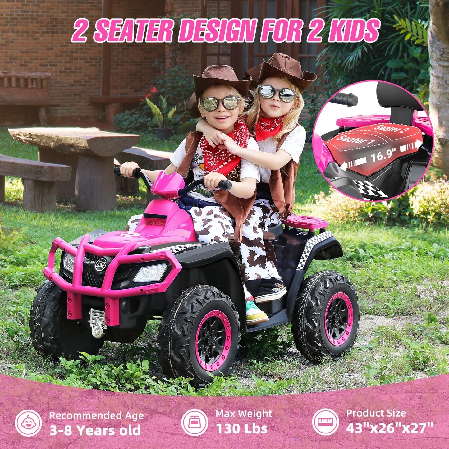 ELEMARA Kids ATV, 12V Kids 4 Wheeler Quad ATV Toy