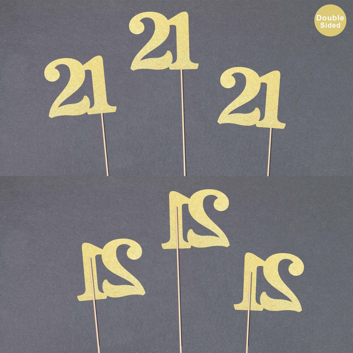 Gexolenu No 21, 10 Pack Double-Sided Gold Glitter 21St Birthday Centerpieces For Tables, Number 21 Birthday Table Toppers Party