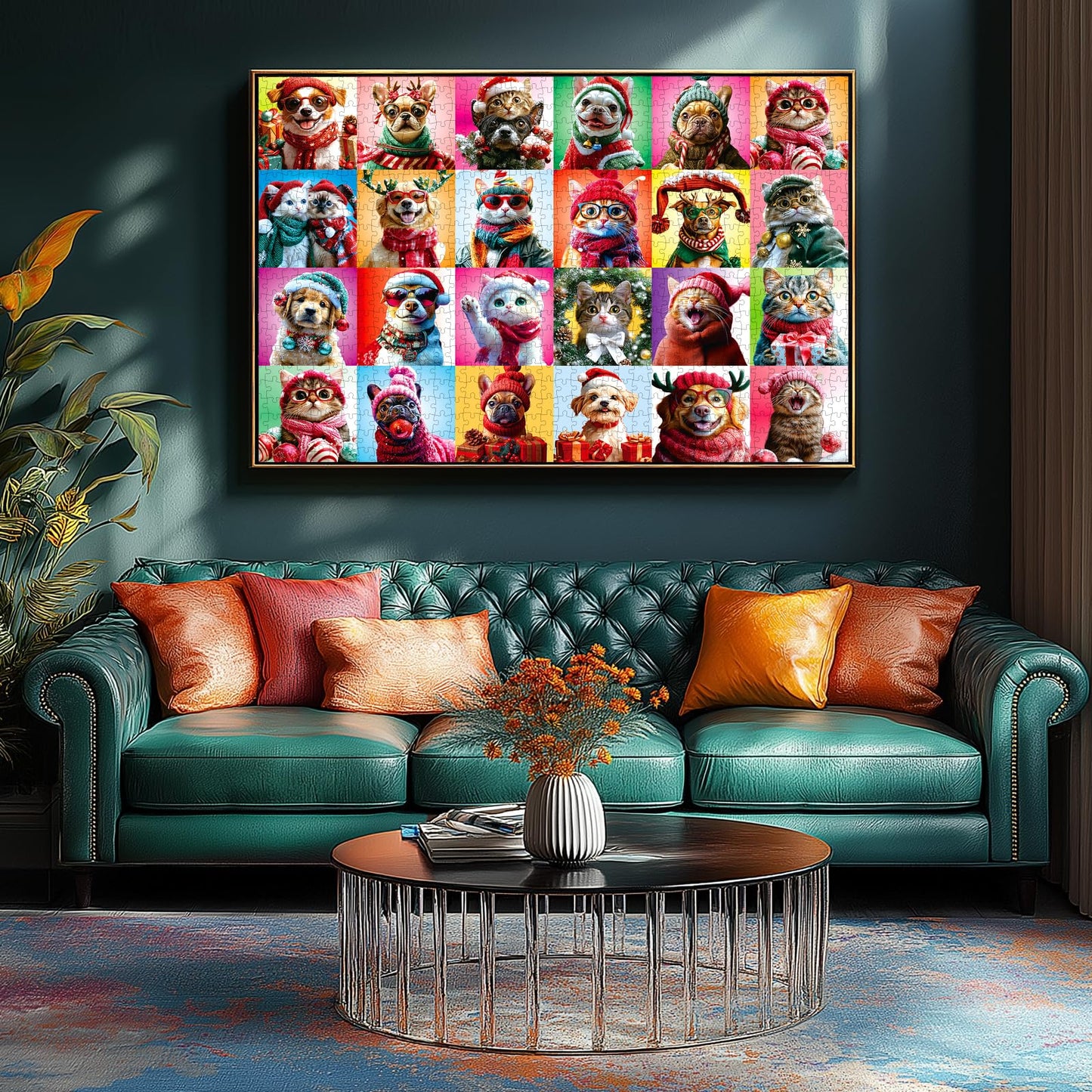 Christmas Dog Cat Puzzles For Adults 1000 Pieces Colorful Animal Collage Jigsaw Puzzles Family Funny Challenging Holiday Puzzles