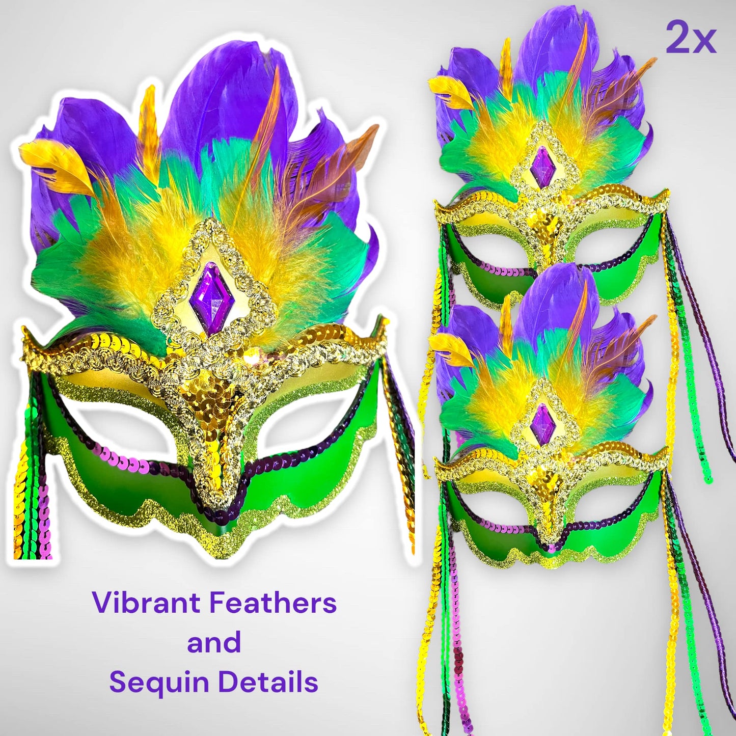 Lux Trends Set Of 2 Mardi Gras Masquerade Mask Feathers Venetian Carnival Mask For Carnival Halloween Cosplay Party For Women (F