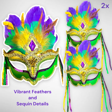 Lux Trends Set Of 2 Mardi Gras Masquerade Mask Feathers Venetian Carnival Mask For Carnival Halloween Cosplay Party For Women (F