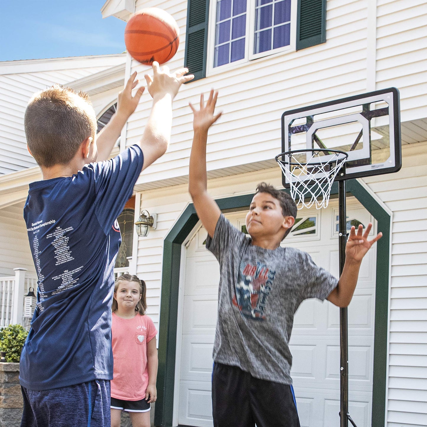 Franklin Sports Youth Basketball Hoop - Adjustable Portable Indoor/Outdoor System, 5' to 7' Height, 30 Backboard, Black/White