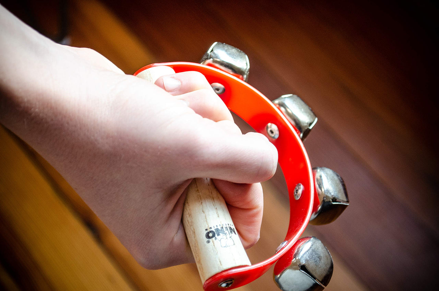 Nino Percussion Kids’ Sleigh Bells For Christmas Caroling, School Band Performances, And Classroom Percussion Music Settings-Four Steel Jingles With Wooden Grip, 2-Year Warranty (Nino962)