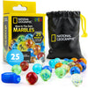 NATIONAL GEOGRAPHIC Glow in The Dark Marbles Refill - 25 Colorful Glass Marbles with UV Light & Storage Pouch for Kids' Science Play