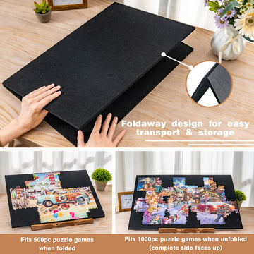Tektalk Foldable Jigsaw Puzzle Board with Adjustable Stand, Lightweight Felt Table for Up to 1000 Pieces - Black, Model WGPTJ