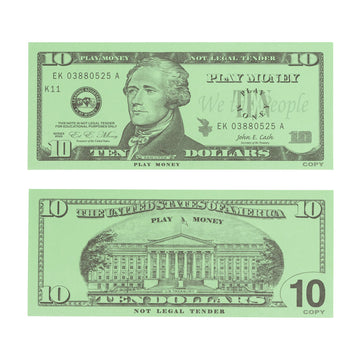 LEARNING ADVANTAGE Ten Dollar Play Bills - Set of 100 $10 Paper Bills - Designed and Sized Like Real US Currency - Teach Currenc