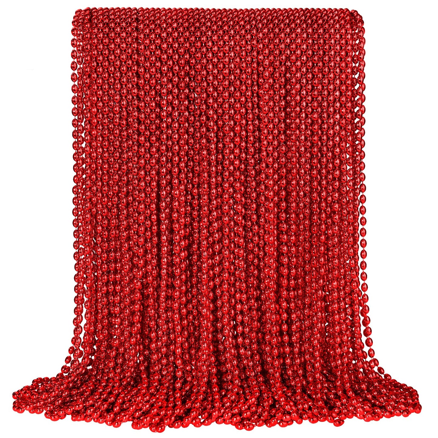 100 PCS Red Mardi Gras Beads, Red Oval Beads Necklaces Christmas Necklaces 30.5'' Metallic Beaded Costume Necklaces Party Neckla