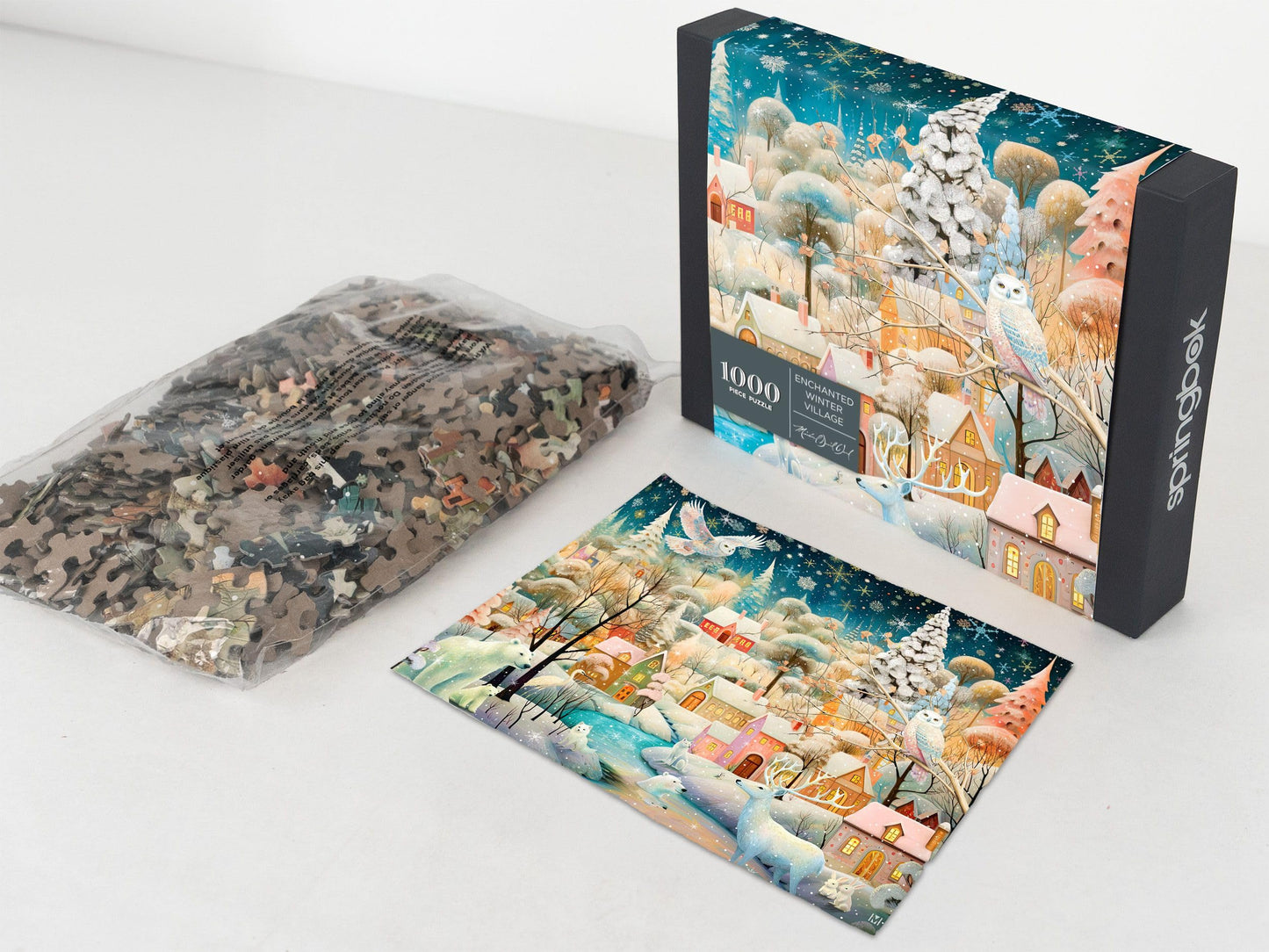 Springbok Enchanted Winter Village enhanced 1000 Piece Holiday Jigsaw Puzzle for mature-themeds - Limited Edition Christmas Collectible Puzzle