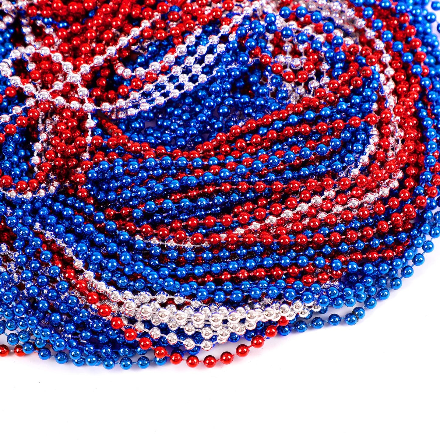 4Th Of July Accessories Necklaces: Blue White And Red Beads Bulk, Patriotic Party Independence Memorial Day Favors Toys Decorati