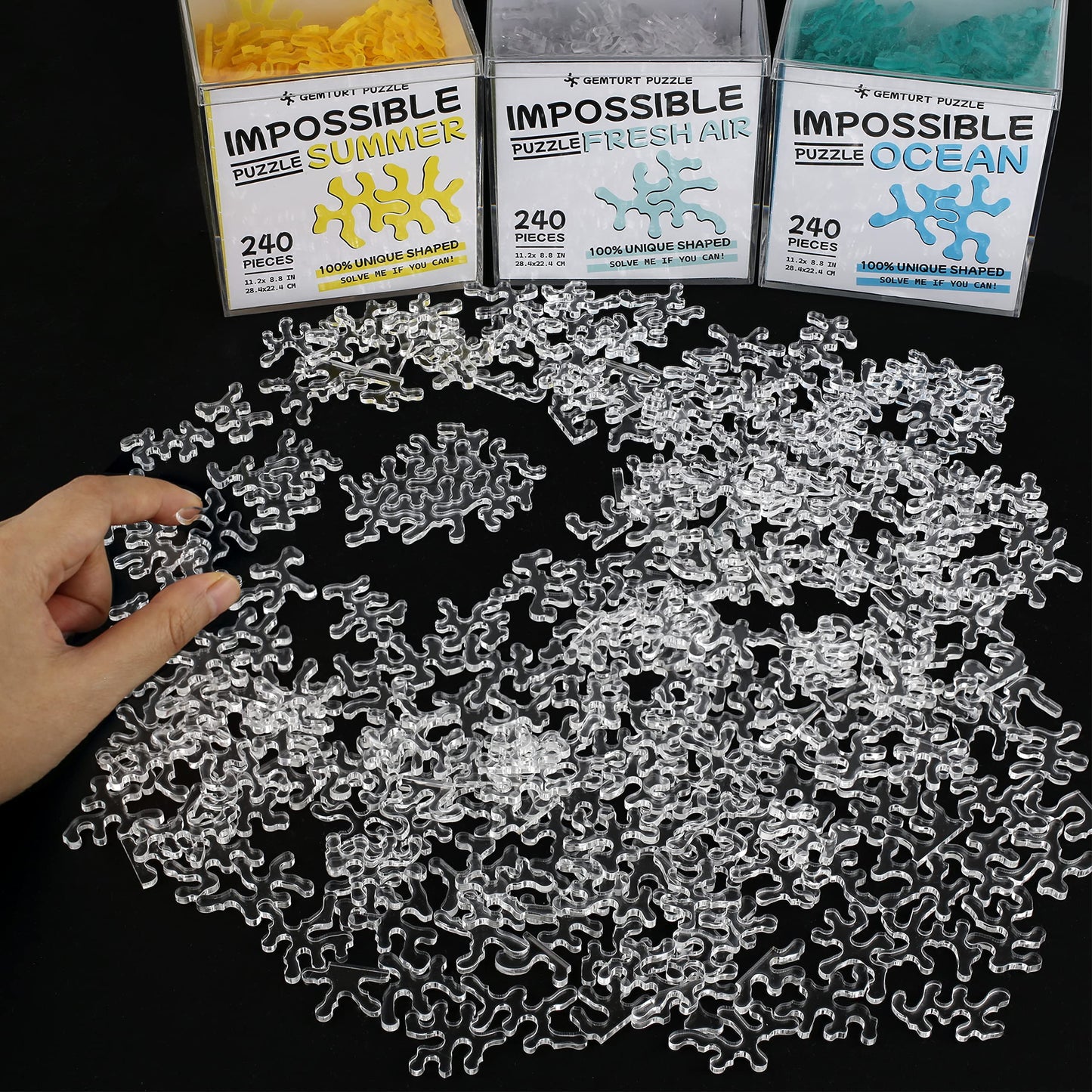 GEMTURT Unique Jigsaw Puzzle - 240 Pieces Blue Acrylic - Non-Repeat Shape - Difficult Puzzle for Adults - Model 1