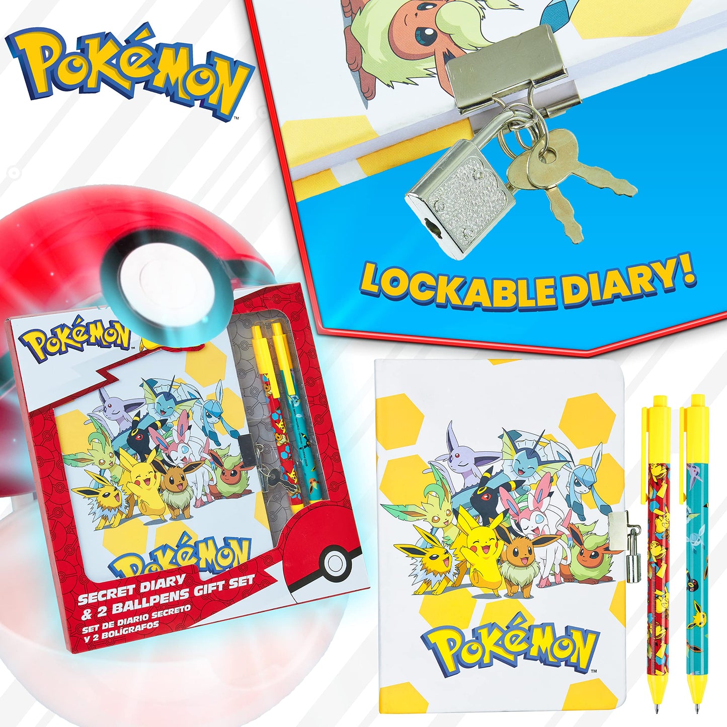 Pokemon Stationery Supplies Set - Kids Diary With Lock, Notebook, Pencil Case, Pens - Gifts For Boys (Notebook/Set)