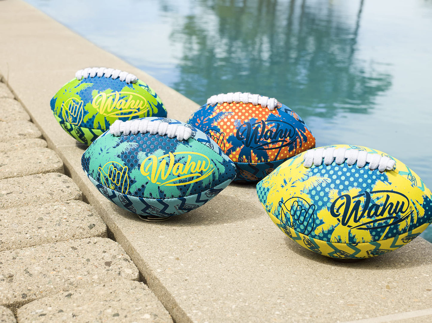 Wahu 100% Waterproof Mini Beach Football With Real Laces For In And Out Of Water Play, 6.5' Outdoor Mini Football For Pool And Beach Games, Blue/Teal
