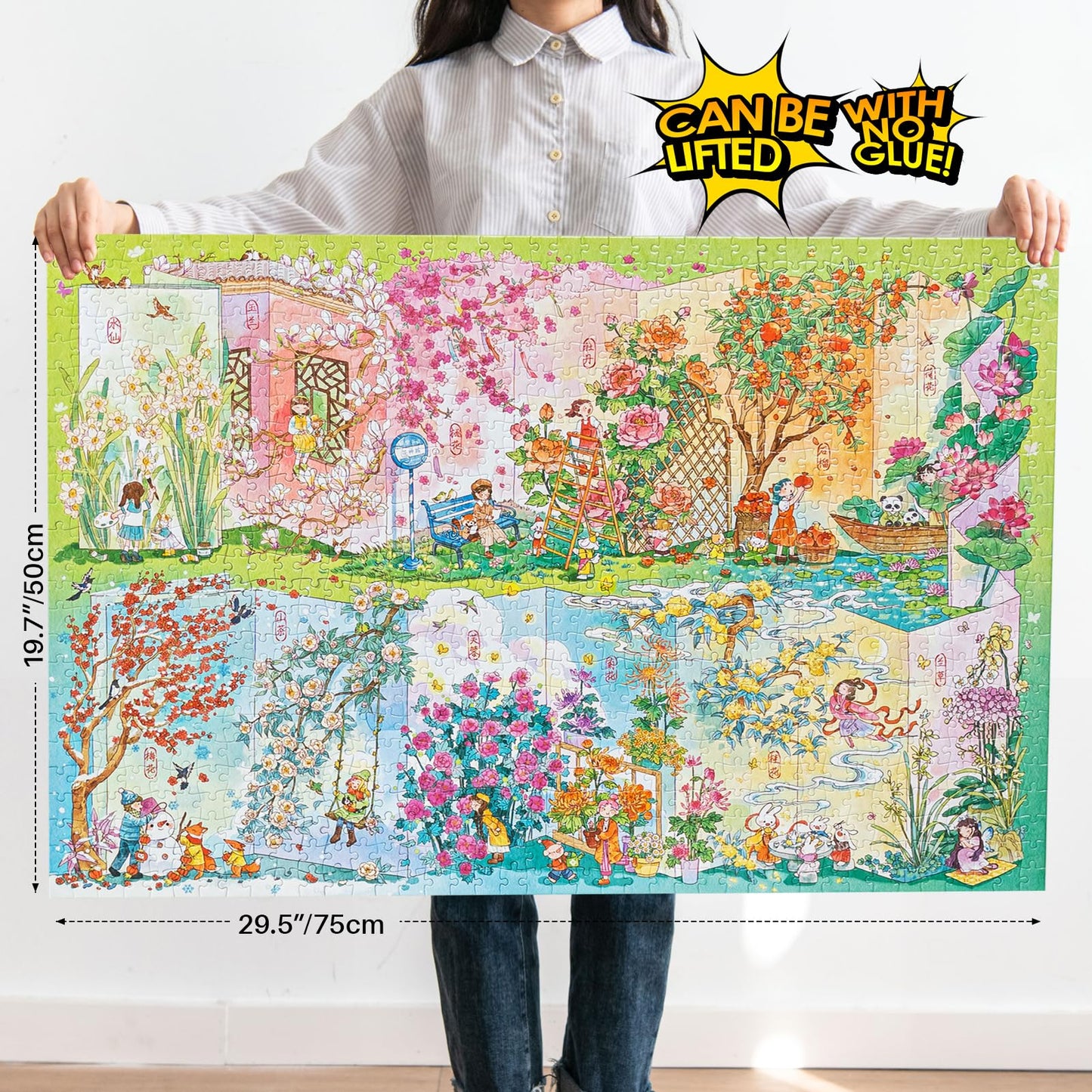 MOMIBOOK Puzzles for Adults 1000 Piece Jigsaw Puzzles of Flower Calendar, Photosensitive Discoloration Painting Image Four Seaso