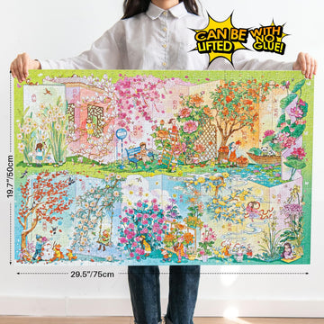 MOMIBOOK Puzzles for Adults 1000 Piece Jigsaw Puzzles of Flower Calendar, Photosensitive Discoloration Painting Image Four Seaso